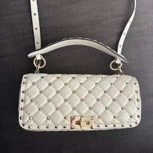 Valentino White Quilted Shoulder Bag with Gold Studs